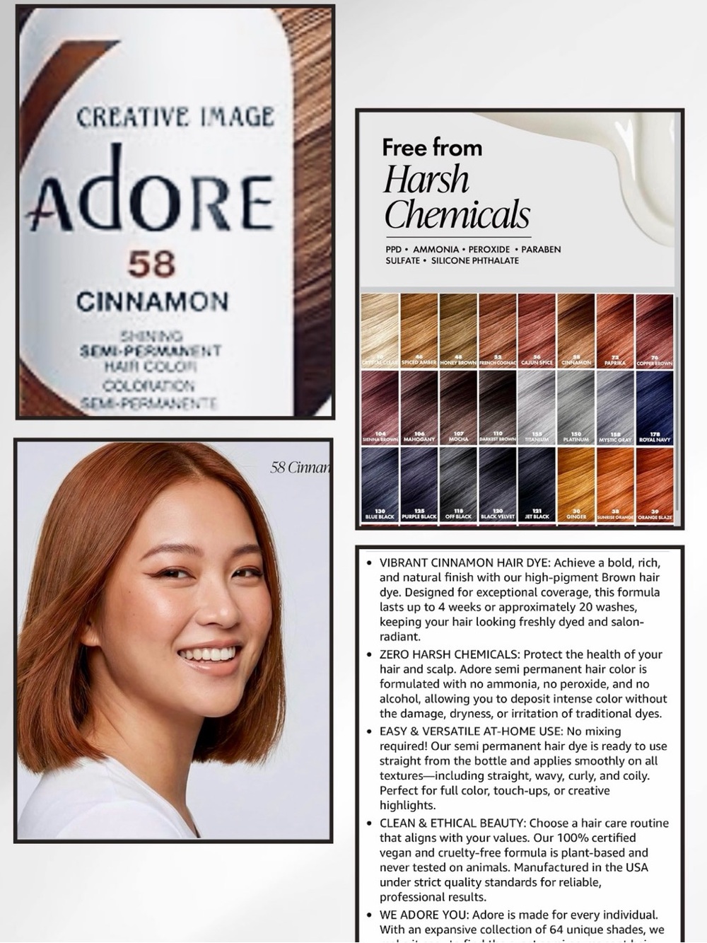 NWT SEALED Adore Semi Permanent Hair Color 058 Cinnamon Vegan & Cruelty-Free